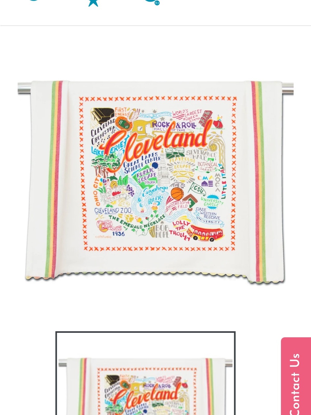 Cleveland Illustrated Kitchen Towel - White with Multicolor Design